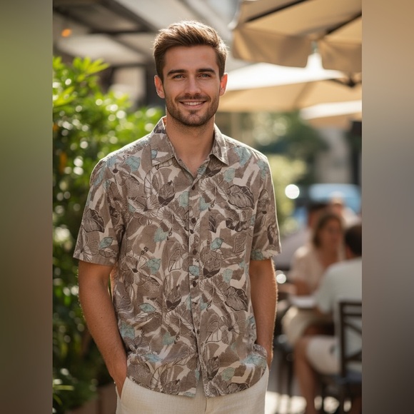 Caribbean Joe Men’s Hawaiian Aloha Button Down Shirt Floral Tropical Print Large - Picture 1 of 7